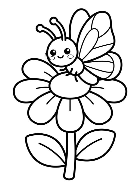 Kawaii Butterfly Resting on a Flower para colorir Desenho de Kawaii Butterfly Resting on a Flower para colorir e imprimir grátis