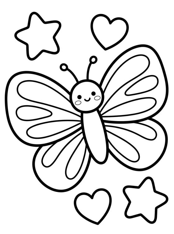 Kawaii Butterfly with Stars para colorir Desenho de Kawaii Butterfly with Stars para colorir e imprimir grátis