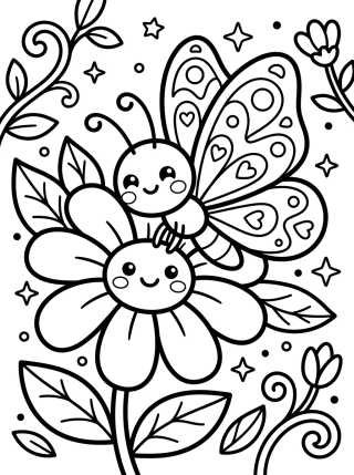 Butterfly on a Happy Flower para colorir Desenho de Butterfly on a Happy Flower para colorir e imprimir grátis