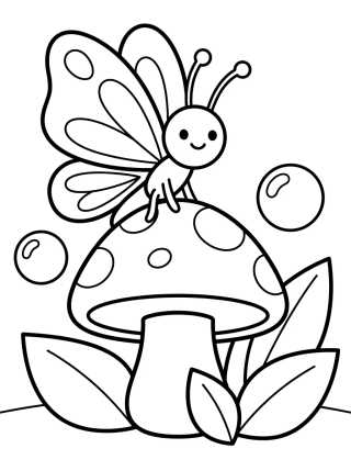 Butterfly on a Garden Mushroom para colorir Desenho de Butterfly on a Garden Mushroom para colorir e imprimir grátis