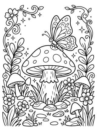 Butterfly on the Magic Mushroom para colorir Desenho de Butterfly on the Magic Mushroom para colorir e imprimir grátis