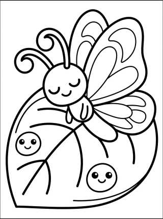 Lazy Butterfly on a Leaf para colorir Desenho de Lazy Butterfly on a Leaf para colorir e imprimir grátis