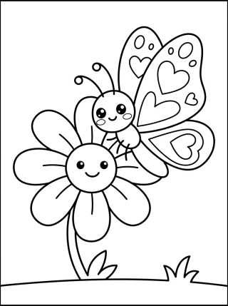 Smiling Butterfly on a Daisy para colorir Desenho de Smiling Butterfly on a Daisy para colorir e imprimir grátis