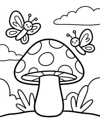Cute Butterflies Flying Near a Mushroom para colorir Desenho de Cute Butterflies Flying Near a Mushroom para colorir e imprimir grátis