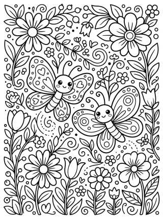 Two Butterflies Dancing in the Garden para colorir Desenho de Two Butterflies Dancing in the Garden para colorir e imprimir grátis
