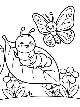 Caterpillar and Butterfly Garden Friends para colorir Desenho de Caterpillar and Butterfly Garden Friends para colorir e imprimir grátis