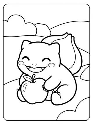 Bulbasaur Eating Fruit para colorir Desenho de Bulbasaur Eating Fruit para colorir e imprimir grátis