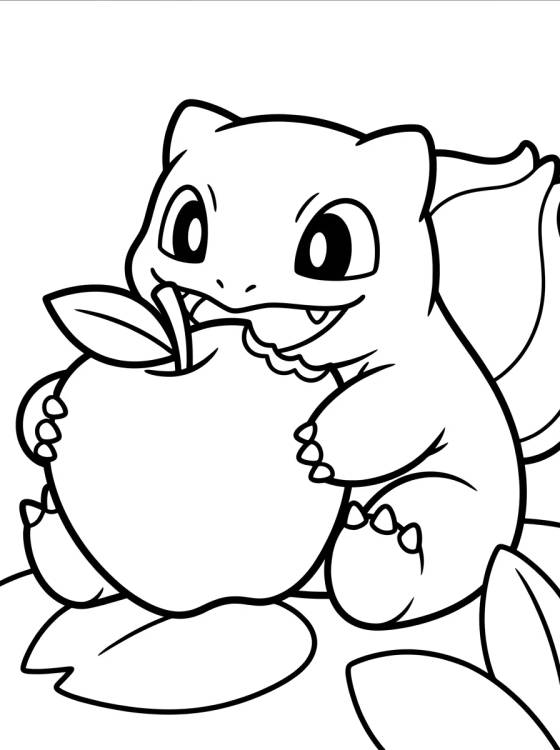 Bulbasaur Eating an Apple para colorir Desenho de Bulbasaur Eating an Apple para colorir e imprimir grátis