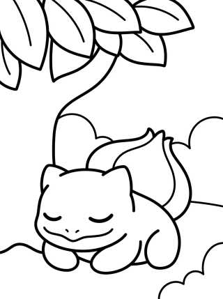 Sleeping Bulbasaur in the Forest para colorir Desenho de Sleeping Bulbasaur in the Forest para colorir e imprimir grátis