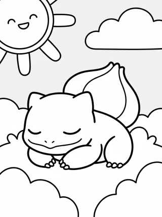 Sleeping Bulbasaur on the Grass para colorir Desenho de Sleeping Bulbasaur on the Grass para colorir e imprimir grátis