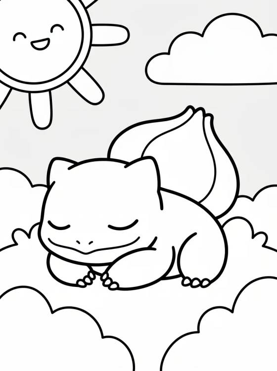 Sleeping Bulbasaur on the Grass para colorir Desenho de Sleeping Bulbasaur on the Grass para colorir e imprimir grátis