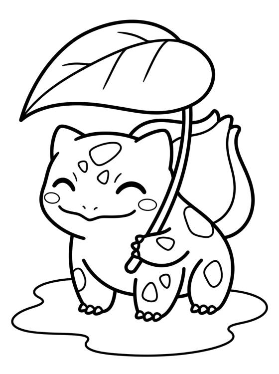Cute Bulbasaur with a Leaf para colorir Desenho de Cute Bulbasaur with a Leaf para colorir e imprimir grátis