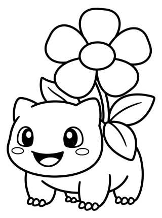 Kawaii Bulbasaur with Flower para colorir Desenho de Kawaii Bulbasaur with Flower para colorir e imprimir grátis