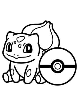 Kawaii Bulbasaur with Pokéball para colorir Desenho de Kawaii Bulbasaur with Pokéball para colorir e imprimir grátis