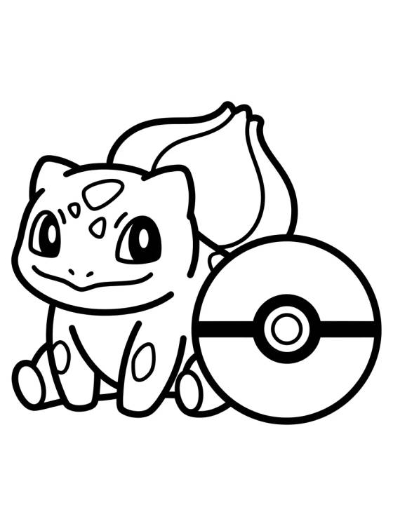 Kawaii Bulbasaur with Pokéball para colorir Desenho de Kawaii Bulbasaur with Pokéball para colorir e imprimir grátis