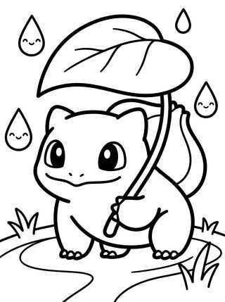 Bulbasaur in the Rain with a Leaf para colorir Desenho de Bulbasaur in the Rain with a Leaf para colorir e imprimir grátis
