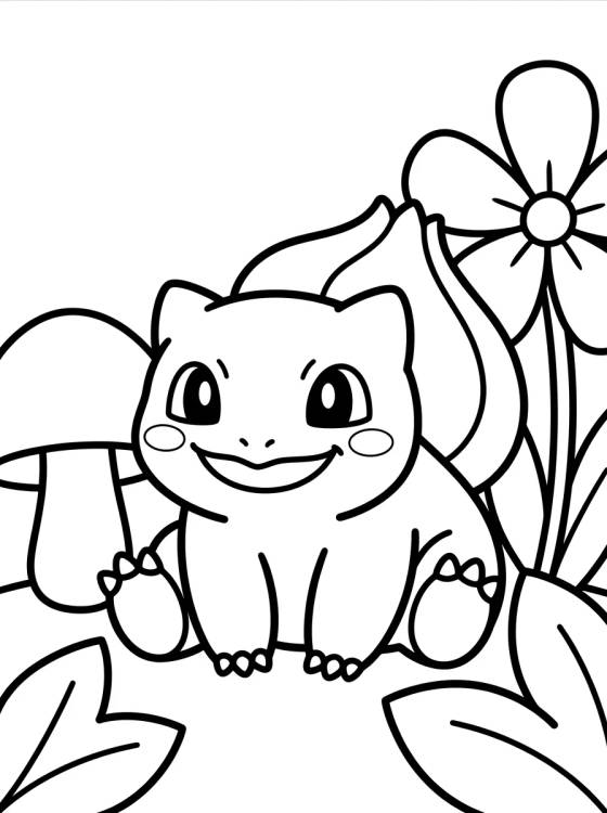 Smiling Bulbasaur in the Garden para colorir Desenho de Smiling Bulbasaur in the Garden para colorir e imprimir grátis