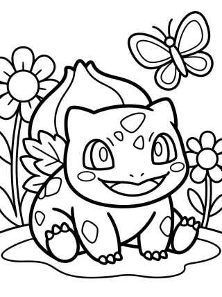 Smiling Bulbasaur in the Garden para colorir Desenho de Smiling Bulbasaur in the Garden para colorir e imprimir grátis