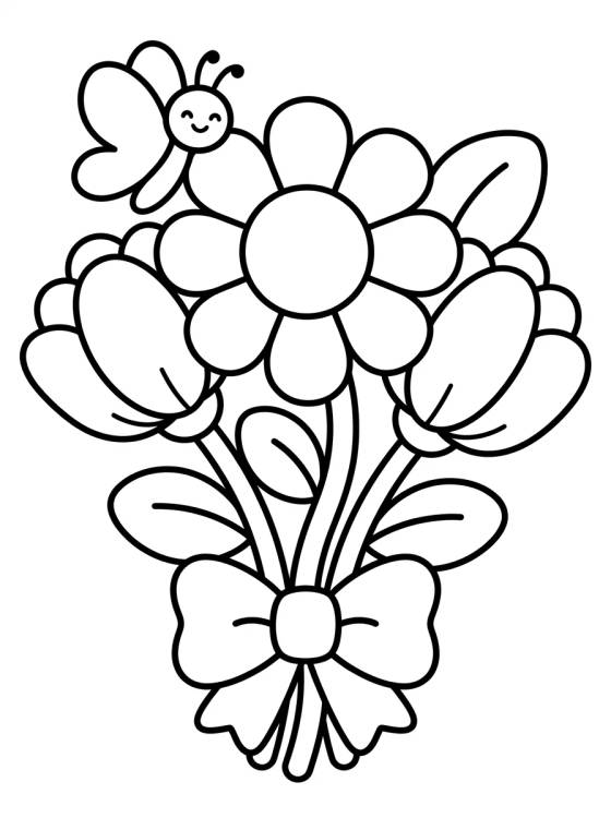 Flower Bouquet with Butterfly para colorir Desenho de Flower Bouquet with Butterfly para colorir e imprimir grátis