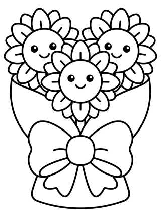 Kawaii Sunflower Bouquet para colorir Desenho de Kawaii Sunflower Bouquet para colorir e imprimir grátis