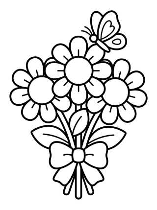Daisy Bouquet and Butterfly para colorir Desenho de Daisy Bouquet and Butterfly para colorir e imprimir grátis