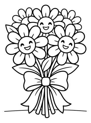 Smiling Daisy Bouquet para colorir Desenho de Smiling Daisy Bouquet para colorir e imprimir grátis