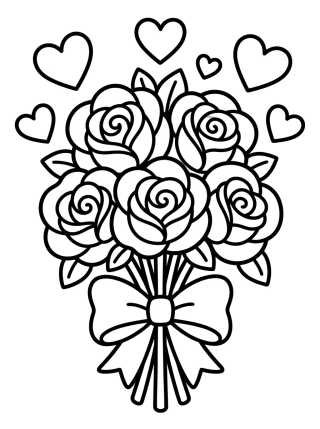 Rose Bouquet with Hearts para colorir Desenho de Rose Bouquet with Hearts para colorir e imprimir grátis