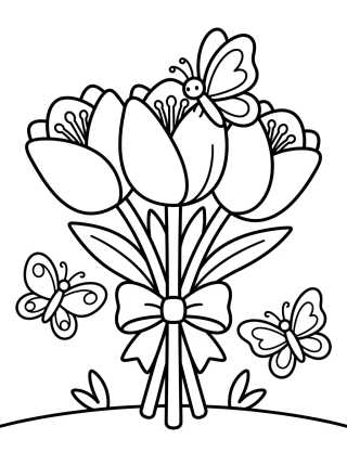 Tulip Bouquet with Butterflies para colorir Desenho de Tulip Bouquet with Butterflies para colorir e imprimir grátis