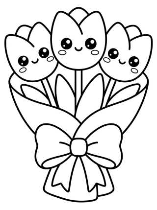 Tulip Bouquet with a Bow para colorir Desenho de Tulip Bouquet with a Bow para colorir e imprimir grátis