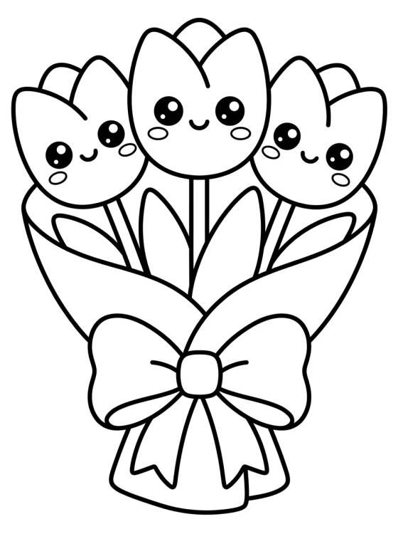 Tulip Bouquet with a Bow para colorir Desenho de Tulip Bouquet with a Bow para colorir e imprimir grátis