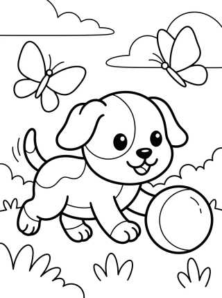 Puppy Playing Ball in the Garden para colorir Desenho de Puppy Playing Ball in the Garden para colorir e imprimir grátis