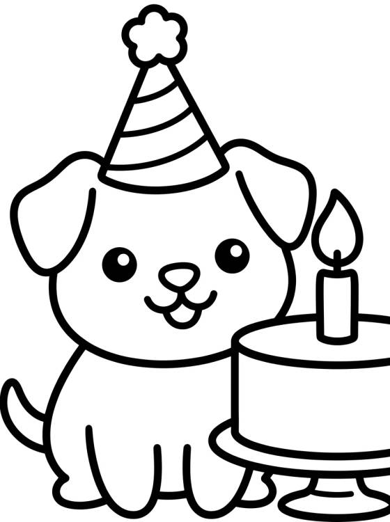 Puppy with a Birthday Hat para colorir Desenho de Puppy with a Birthday Hat para colorir e imprimir grátis