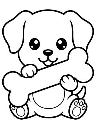 Puppy Chewing a Bone para colorir Desenho de Puppy Chewing a Bone para colorir e imprimir grátis