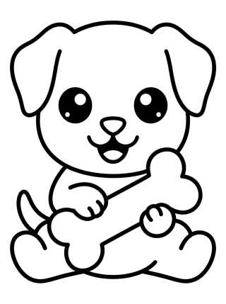 Cute Puppy with a Bone para colorir Desenho de Cute Puppy with a Bone para colorir e imprimir grátis