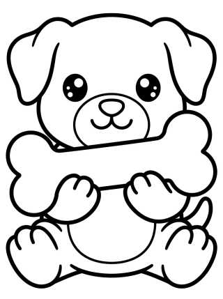 Cute Puppy with a Bone para colorir Desenho de Cute Puppy with a Bone para colorir e imprimir grátis