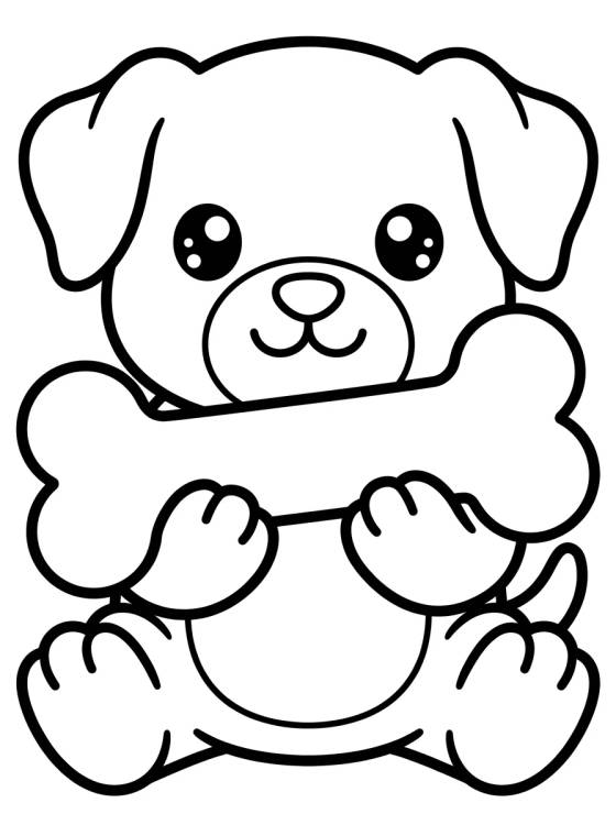 Cute Puppy with a Bone para colorir Desenho de Cute Puppy with a Bone para colorir e imprimir grátis