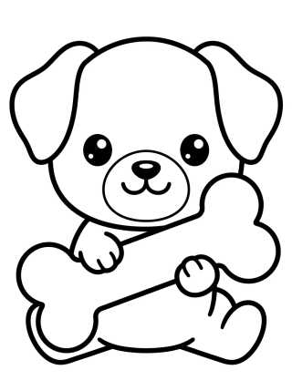 Puppy Holding a Bone para colorir Desenho de Puppy Holding a Bone para colorir e imprimir grátis