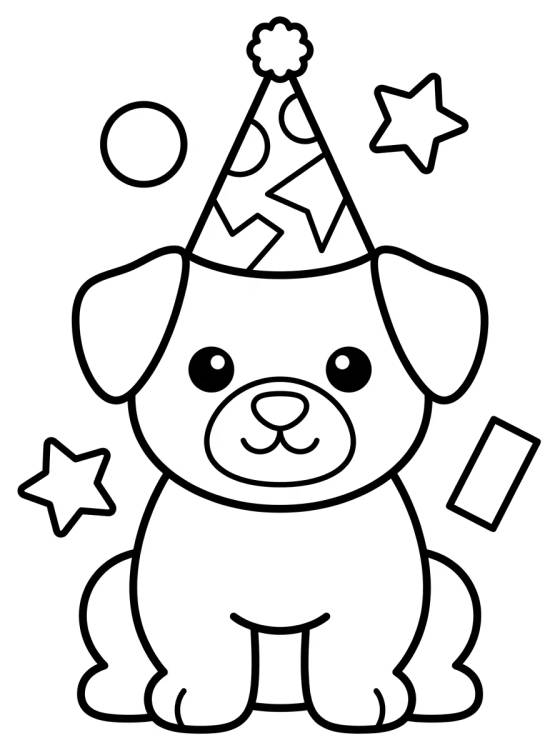 Dog with Birthday Hat para colorir Desenho de Dog with Birthday Hat para colorir e imprimir grátis