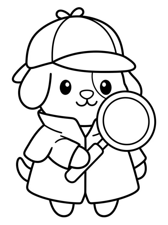 Cute Detective Dog para colorir Desenho de Cute Detective Dog para colorir e imprimir grátis