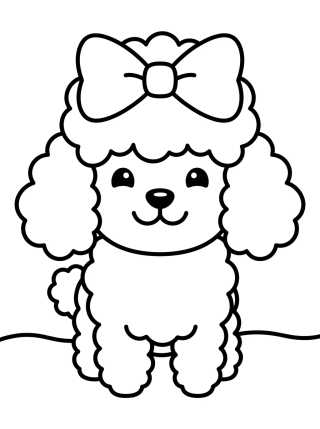 Cute Poodle with a Bow para colorir Desenho de Cute Poodle with a Bow para colorir e imprimir grátis