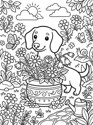 Dachshund Dog in the Garden para colorir Desenho de Dachshund Dog in the Garden para colorir e imprimir grátis