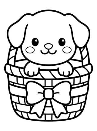 Puppy in a Basket para colorir Desenho de Puppy in a Basket para colorir e imprimir grátis