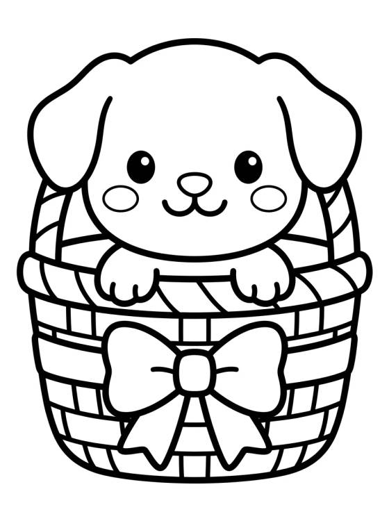 Puppy in a Basket para colorir Desenho de Puppy in a Basket para colorir e imprimir grátis