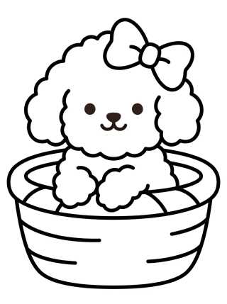 Poodle Puppy in a Basket para colorir Desenho de Poodle Puppy in a Basket para colorir e imprimir grátis