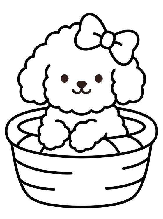 Poodle Puppy in a Basket para colorir Desenho de Poodle Puppy in a Basket para colorir e imprimir grátis