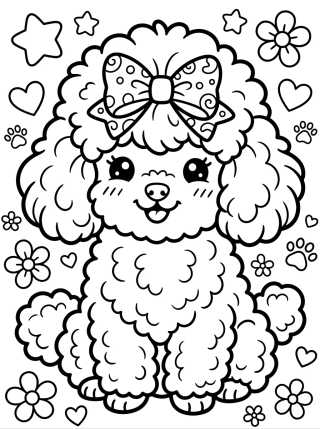Fluffy Poodle with a Bow para colorir Desenho de Fluffy Poodle with a Bow para colorir e imprimir grátis
