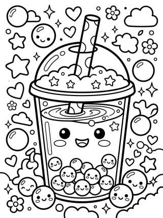 Happy Bubble Tea para colorir Desenho de Happy Bubble Tea para colorir e imprimir grátis