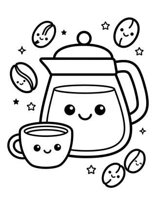 Coffee Pot and Cup Friends para colorir Desenho de Coffee Pot and Cup Friends para colorir e imprimir grátis
