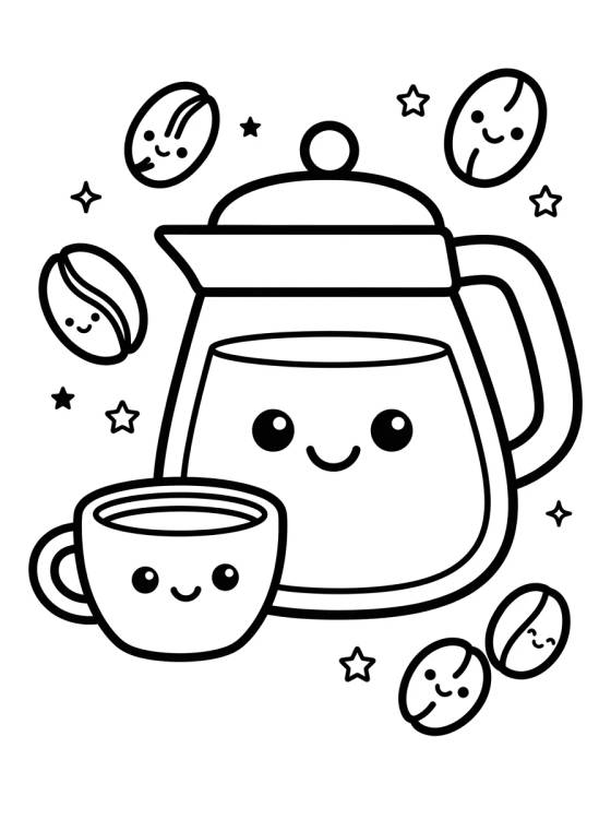 Coffee Pot and Cup Friends para colorir Desenho de Coffee Pot and Cup Friends para colorir e imprimir grátis