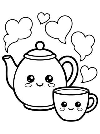 Cute Teapot and Tea Cup para colorir Desenho de Cute Teapot and Tea Cup para colorir e imprimir grátis